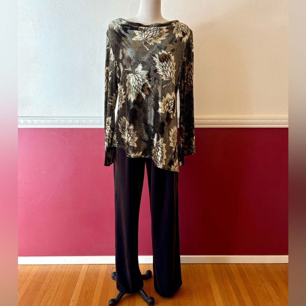 Vintage R&M Richards deep green gold 2-piece pants & cowl neck cold shoulder top - Picture 16 of 16